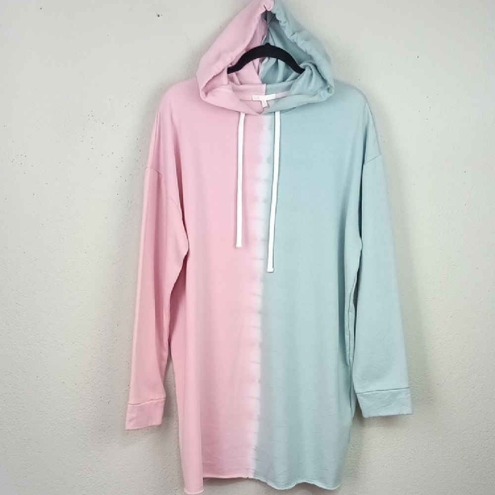 Womens Oversized Pink and Blue Cozy Tunic Tie-Dye Hoodie sz L